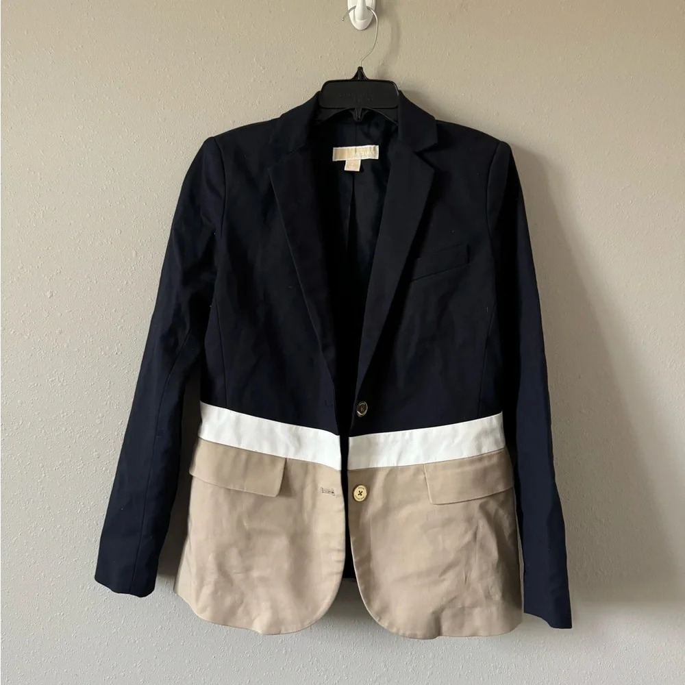 Colorblock Navy, White & Beige Women's Blazer